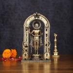 Brass Ram Lalla Idol with Temple Carvings | 8" x 5" x 3" (20.3 x 12.7 x 7.6 cm) | 591g Ayodhya-Inspired Art | Sacred Divine Murti | Premium Collection